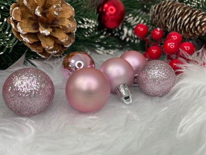 Set globuri de Craciun, 30 bucati, 3 modele, 3cm, roz