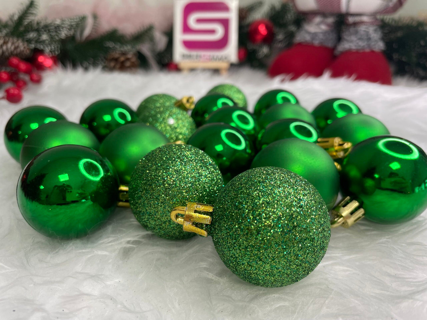 Set globuri de Craciun, 20 bucati, 3 modele, 4cm, verde