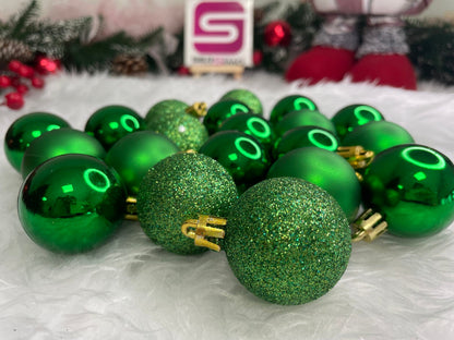 Set globuri de Craciun, 20 bucati, 3 modele, 4cm, verde