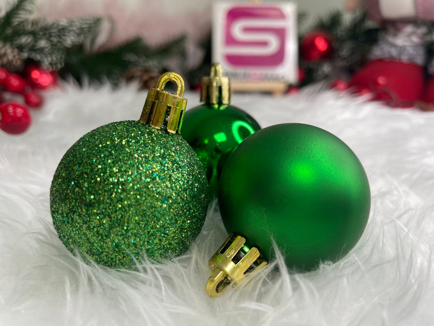 Set globuri de Craciun, 20 bucati, 3 modele, 4cm, verde