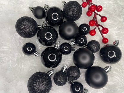 Set globuri de Craciun, 25 bucati, 3 modele, 2,5cm si 4cm, negru