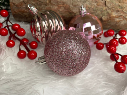 Set globuri de Craciun, 20 bucati, 5 modele, 6cm, roz