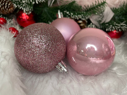Set globuri de Craciun, 20 bucati, 5 modele, 6cm, roz