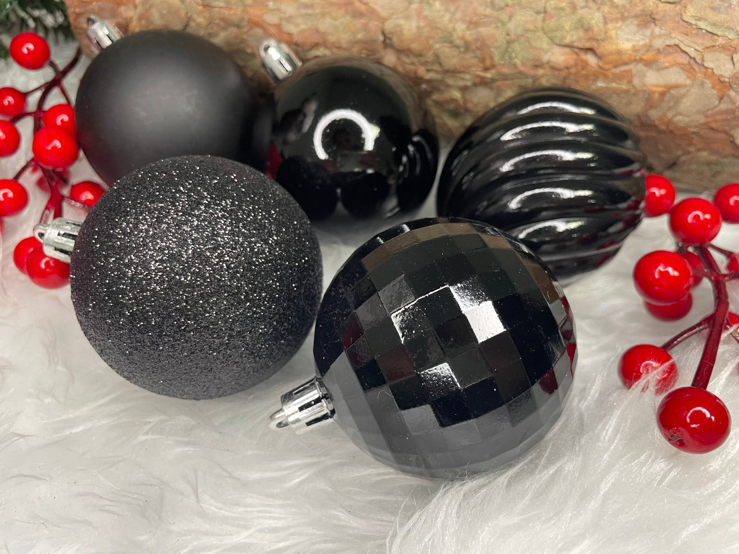 Set globuri de Craciun, 20 bucati, 5 modele, 6cm, negru