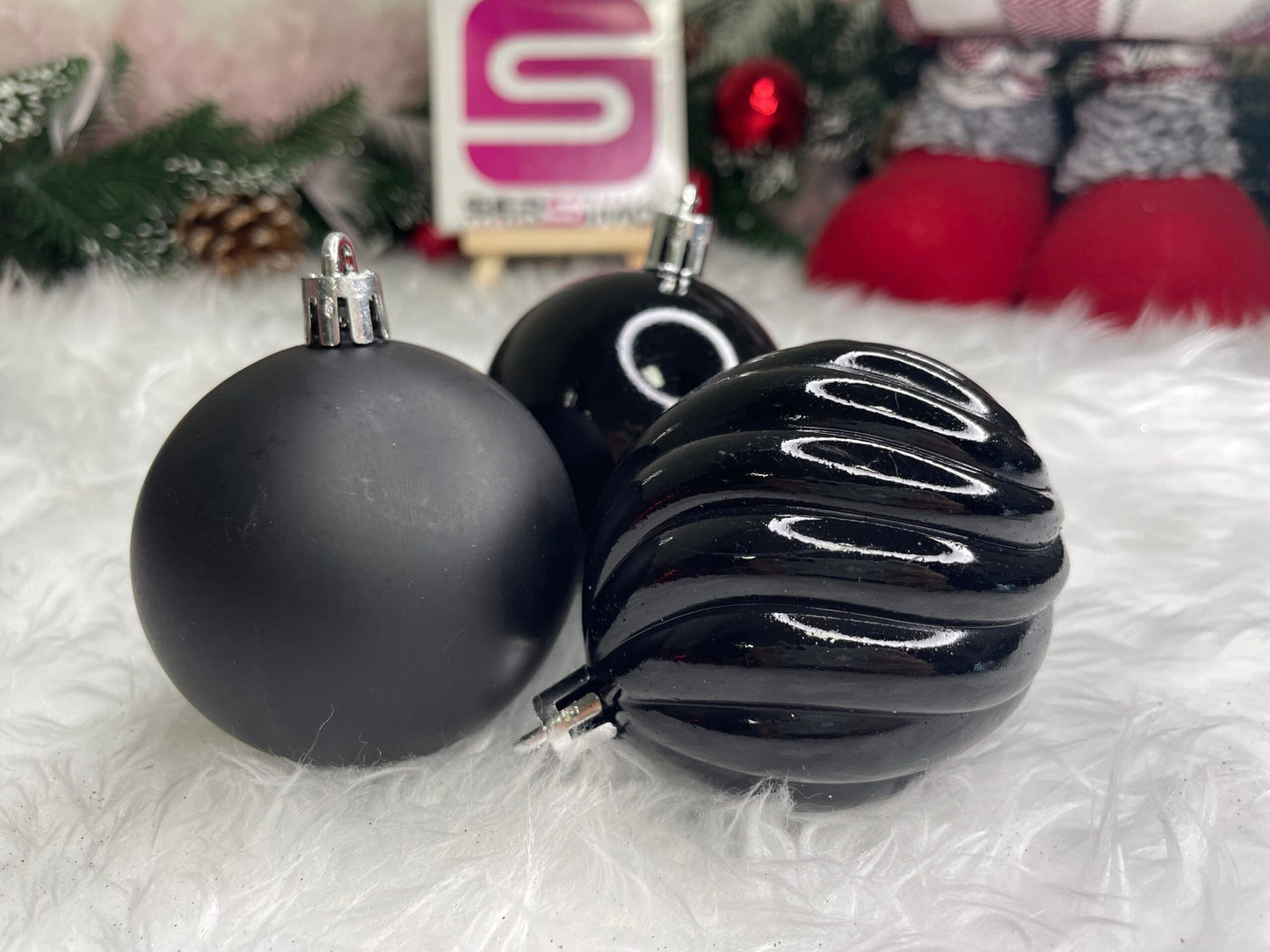 Set globuri de Craciun, 20 bucati, 5 modele, 6cm, negru