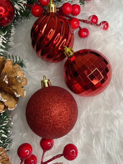 Set globuri de Craciun, 20 bucati, 5 modele, 6cm, rosu