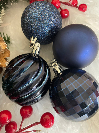 Set globuri de Craciun, 20 bucati, 5 modele, 6cm, albastru inchis