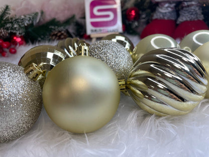 Set globuri de Craciun, 20 bucati, 5 modele, 6cm, auriu