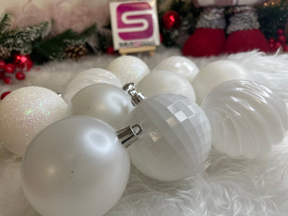 Set globuri de Craciun, 20 bucati, 5 modele, 6cm, alb