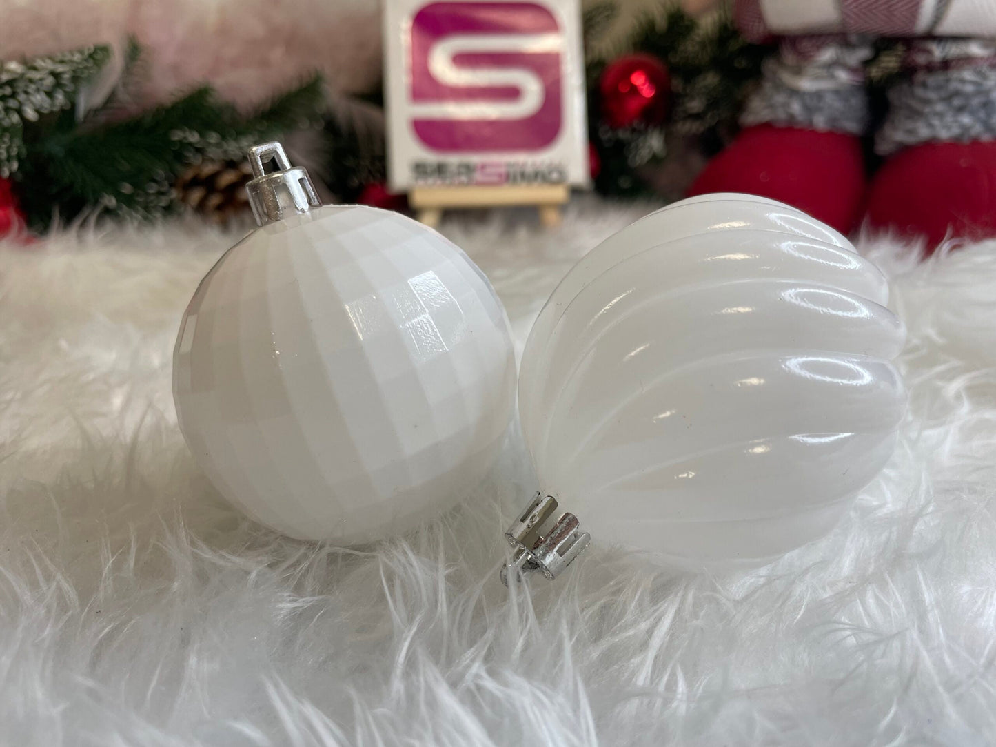 Set globuri de Craciun, 20 bucati, 5 modele, 6cm, alb