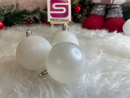Set globuri de Craciun, 20 bucati, 5 modele, 6cm, alb