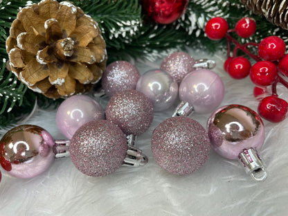 Set globuri de Craciun, 30 bucati, 4 modele, 3cm, roz