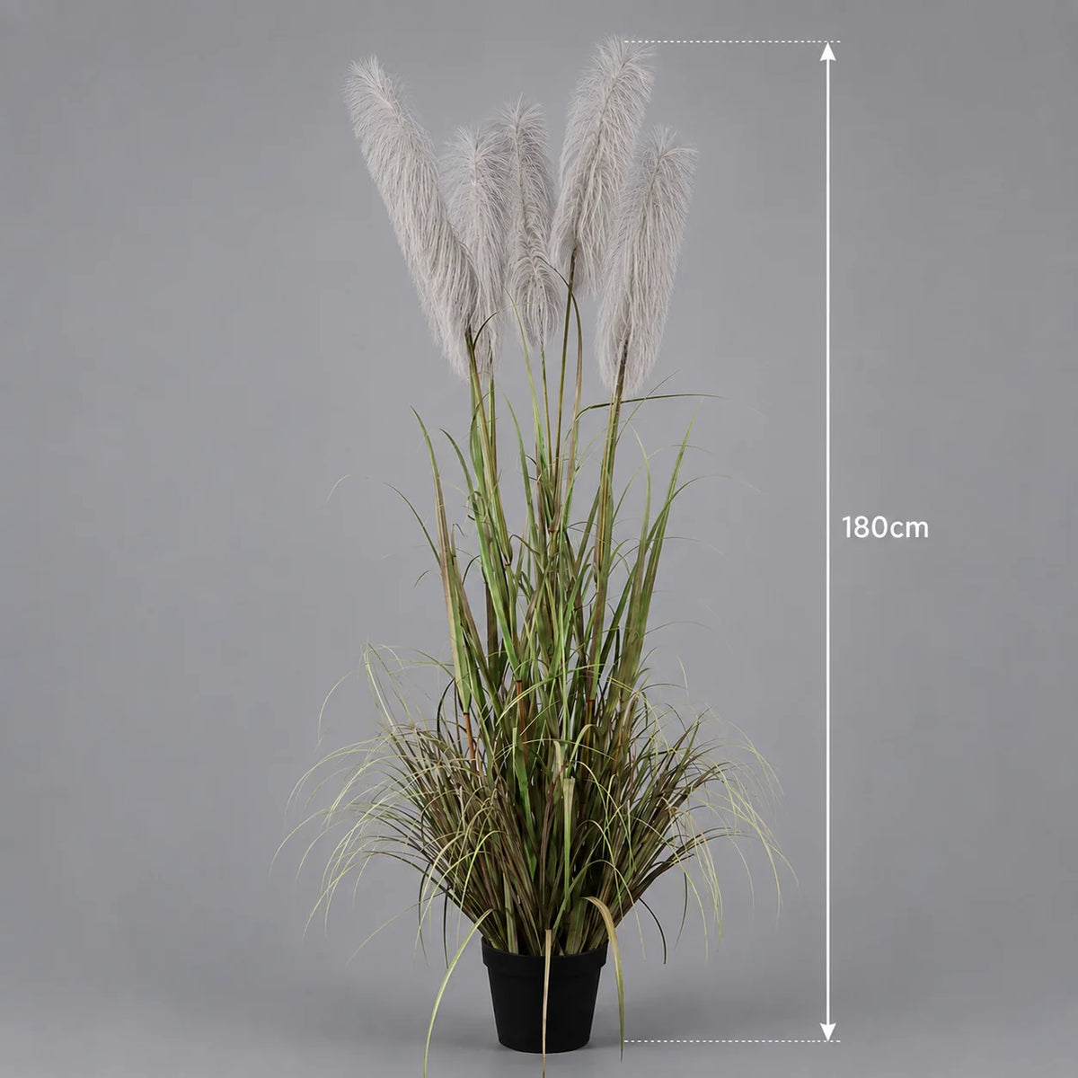 Planta Artificiala Iarba Ornamentala, 180cm, cu 5 fire, Stuf si Iarba, Verde si Gri, Fara Ghiveci