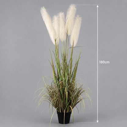 Planta Artificiala Iarba Ornamentala, 180cm, cu 5 fire, Stuf si Iarba, Verde si Roz, Fara Ghiveci