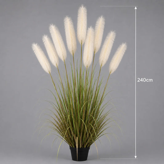 Planta Artificiala Iarba Ornamentala, 240cm, cu 9 fire, Stuf si Iarba, Verde si Roz, Fara Ghiveci