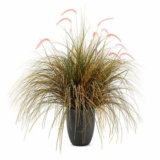 Planta Artificiala Iarba Ornamentala Tip Coada de Vulpe, 120cm, Iarba curbata si Spice, Verde si Roz, Fara Ghiveci