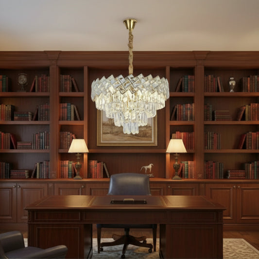 Candelabru Cristal WINDSOR Nobile 5xE27, Diametru 40cm, Auriu Lucios, Inaltime Reglabila
