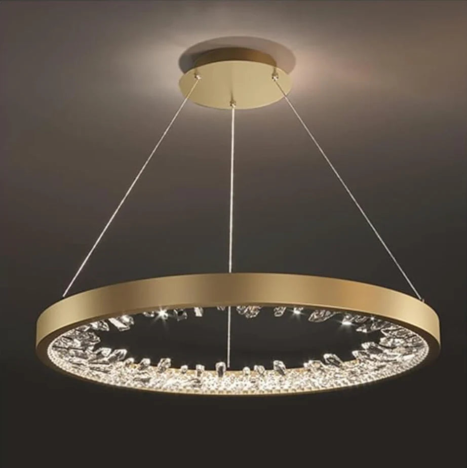 Lustra LED suspendata cu telecomanda, 44W, 1 Cerc, 40cm, lumina Rece/Calda/Neutra, Dimabila, Auriu, Inaltime Reglabila