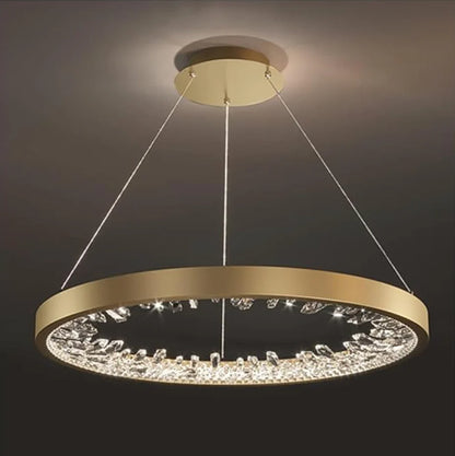 Lustra LED suspendata cu telecomanda, 44W, 1 Cerc, 40cm, lumina Rece/Calda/Neutra, Dimabila, Auriu, Inaltime Reglabila
