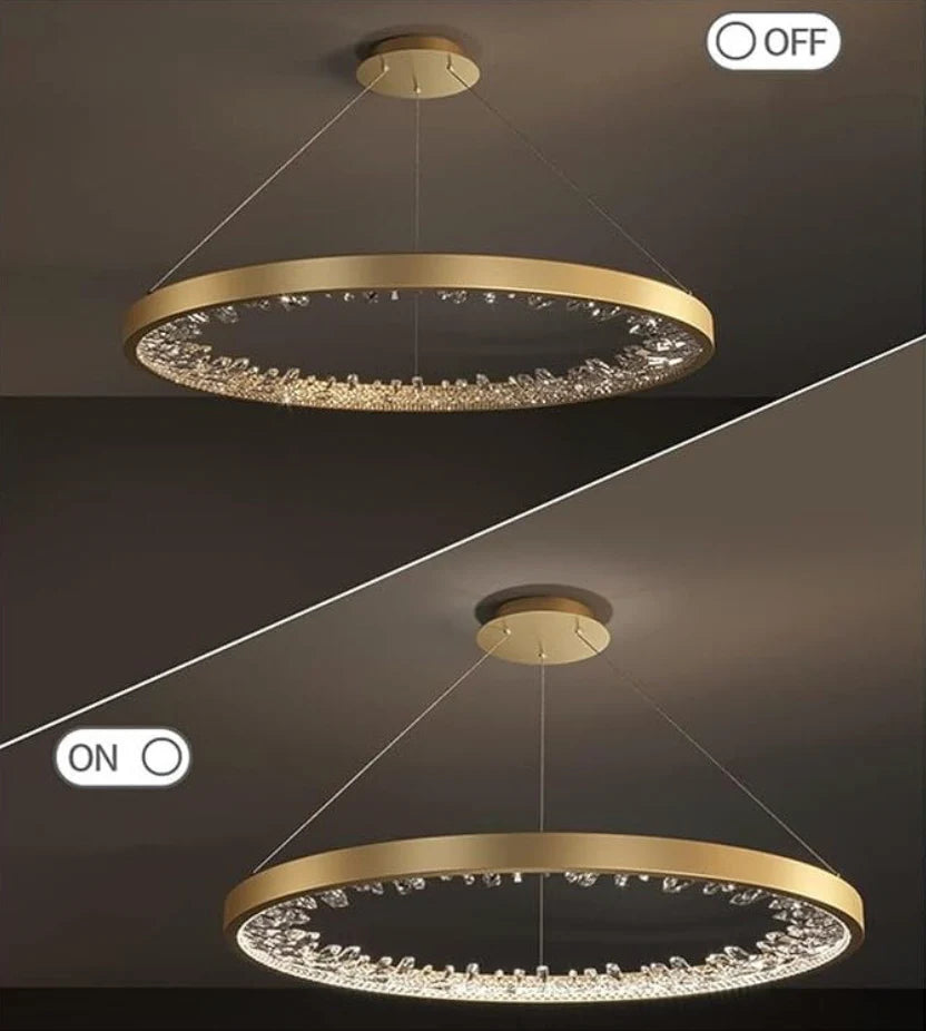 Lustra LED suspendata cu telecomanda, 44W, 1 Cerc, 40cm, lumina Rece/Calda/Neutra, Dimabila, Auriu, Inaltime Reglabila
