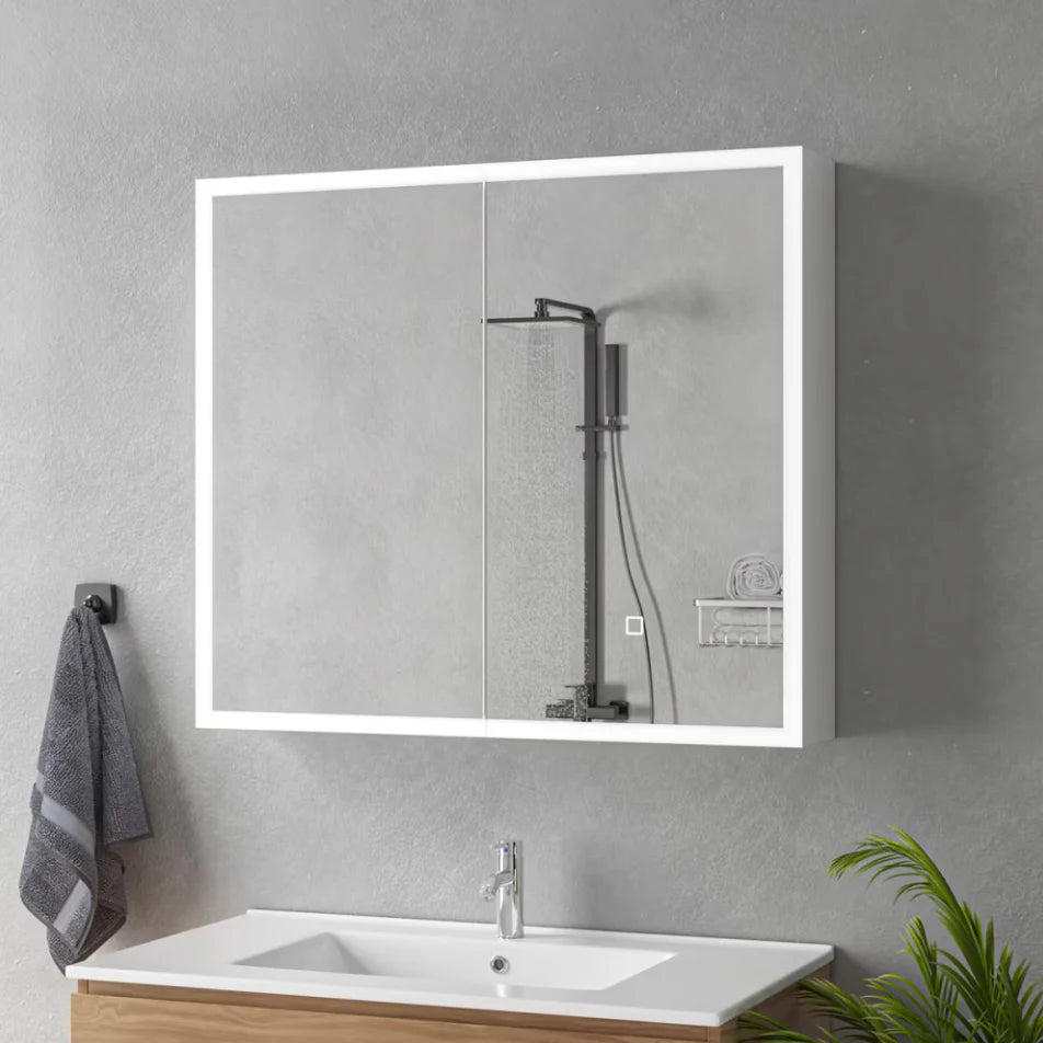 Oglinda LED cu Dulap MODA 80x70 cm Alb – Iluminare Perimetrala si Senzor Touch