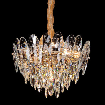 Candelabru Cristal, Eleganza, 7xE14, Diametru 40cm, Auriu Lucios, Inaltime Reglabila, Metal si Cristal