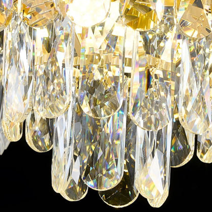 Candelabru Cristal 9xE14, D68cm, Auriu Lucios, Inaltime Reglabila, Metal si Cristal