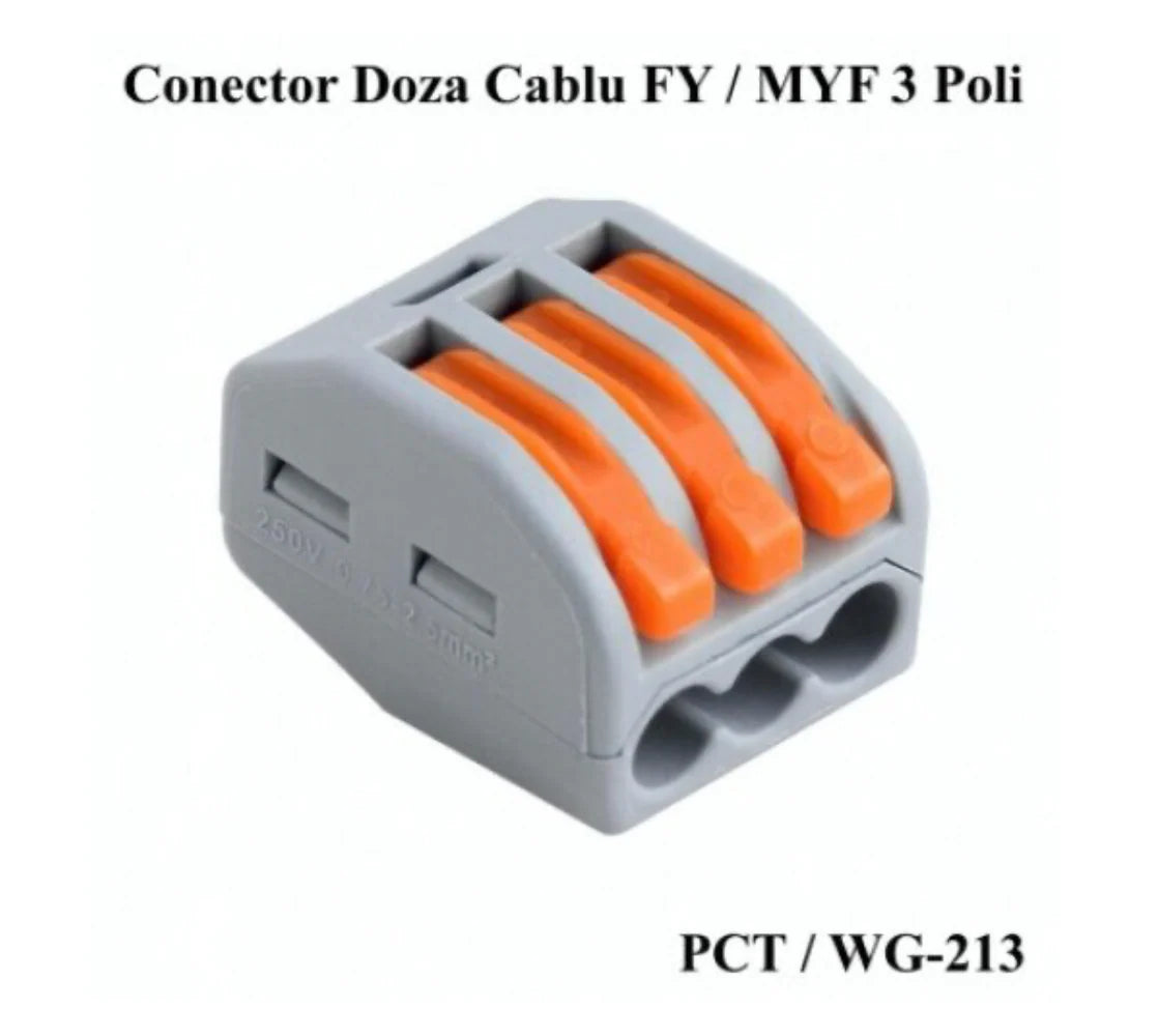 Conector pentru Lustra / Oglinda LED - Rapid, 3 Poli, Instalare Fara Surub