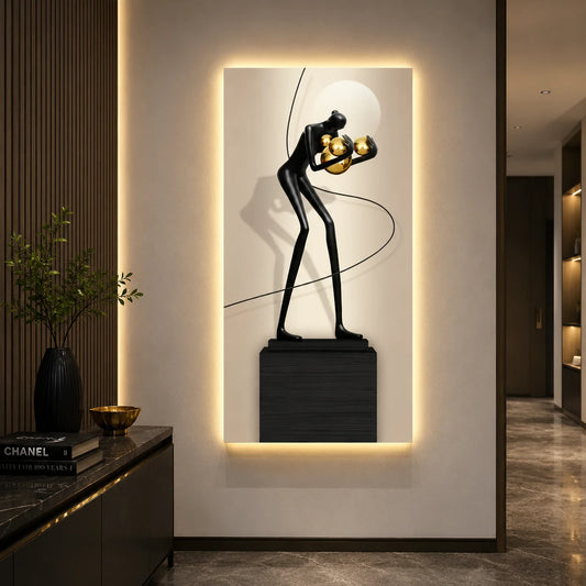 Tablou Decorativ cu Iluminare LED Dansul Sferelor, 60 x 120 cm, 24W, Lumina Neutra, Aliaj de Aluminiu si MDF