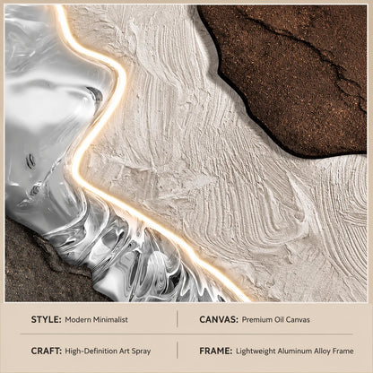 Tablou Decorativ cu Iluminare LED Raul de Aur, 80 x 120 cm, 24W, Lumina Neutra, Aliaj de Aluminiu si MDF