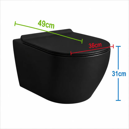 Toaleta Suspendata Fara Rama NUNAVUT, Evacuare Orizontala (P-Trap) 18 cm, 49x36x31cm, Negru