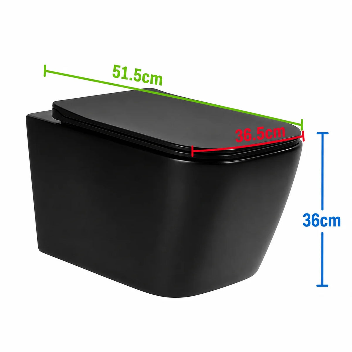 Toaleta Suspendata Fara Rama NUNAVUT, Evacuare Orizontala (P-Trap) 18 cm, 51.5x36.5x36cm,Negru