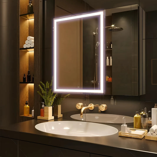 Oglinda LED cu Dulap STRATO 75x70 cm Alb – Iluminare Completa si Depozitare Spatioasa