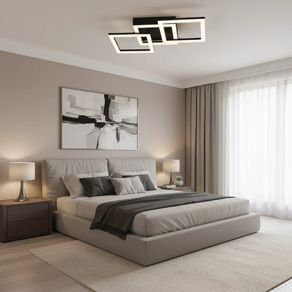 Lustra LED cu telecomanda GEO 43W, 3 Patrate, lumina Rece/Calda/Neutra, Dimabila, Metal si Acril, Negru