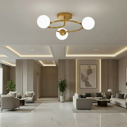 Lustra LED si cristal ORBIT, 66cm, 3xE27, Globuri, Auriu