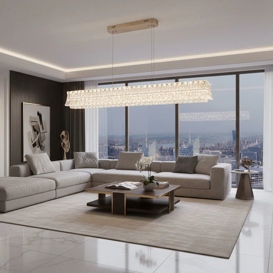 Lustra LED cu Telecomanda, Suspendata TAMY 160W, Liniara, lumina Rece/Calda/Neutra, Auriu, Inaltime Reglabila
