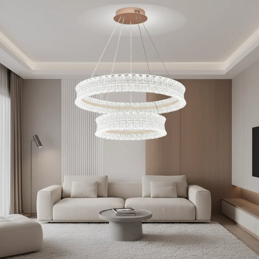 Lustra LED Cristal cu telecomanda, 118W, Lumina Calda/Neutra/Rece, Φ60 cm, Inaltime Reglabila, Metal si Cristal, Auriu