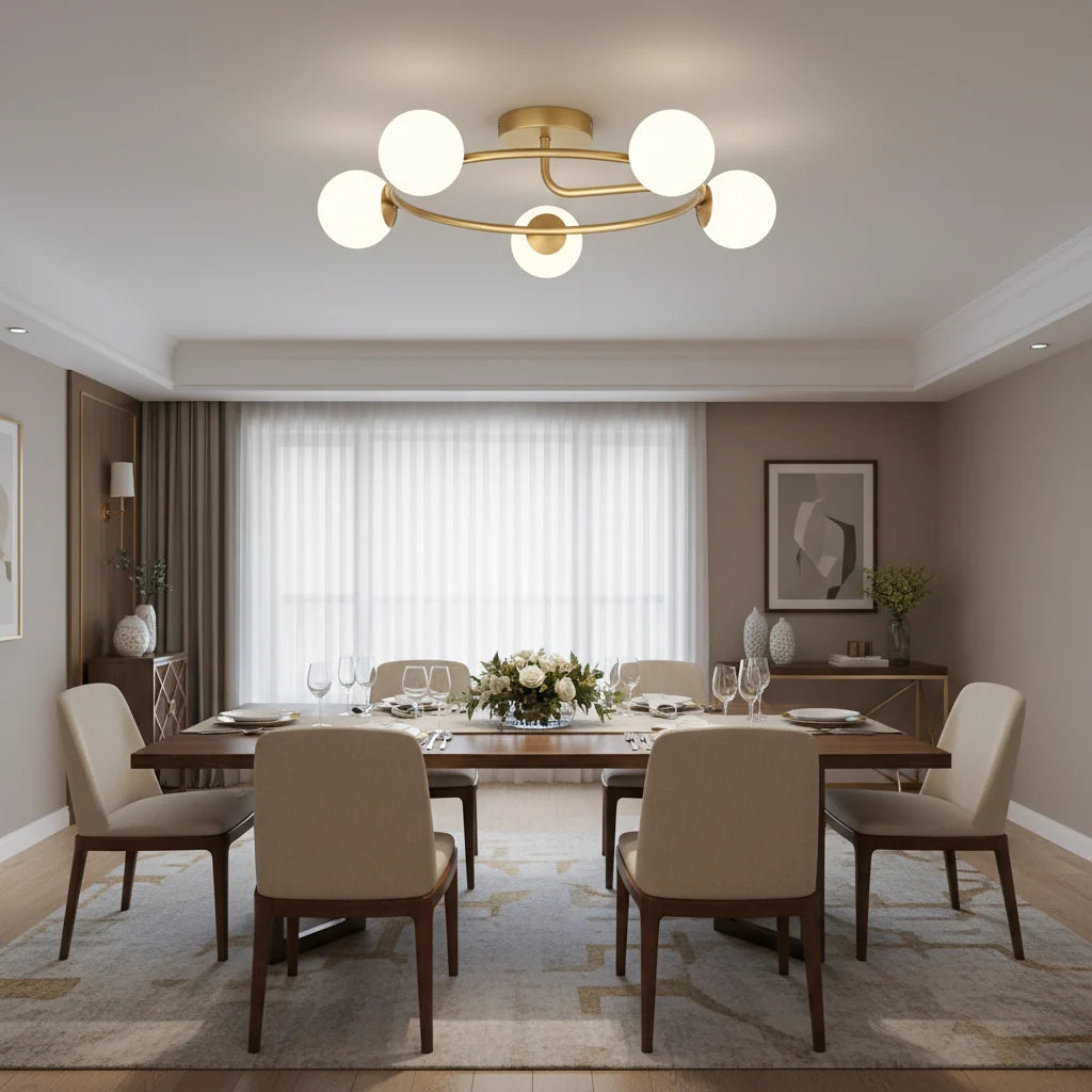 Lustra LED si cristal ORBIT, 72cm, 5xE27, Globuri, Auriu