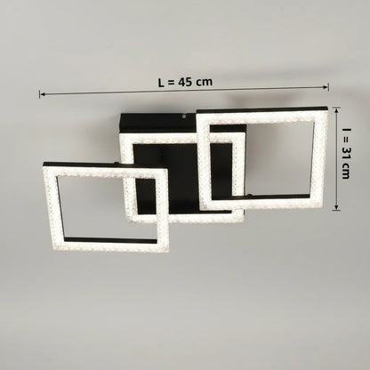 Lustra LED cu telecomanda GEO 43W, 3 Patrate, lumina Rece/Calda/Neutra, Dimabila, Metal si Acril, Negru