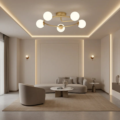 Lustra LED si cristal ORBIT, 72cm, 5xE27, Globuri, Auriu
