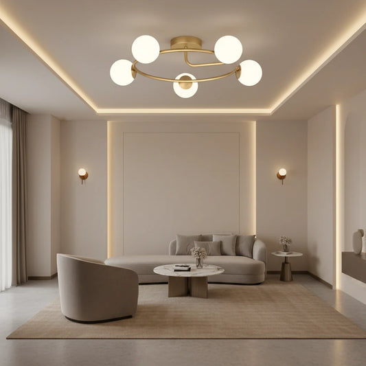 Lustra LED si cristal ORBIT, 72cm, 5xE27, Globuri, Auriu