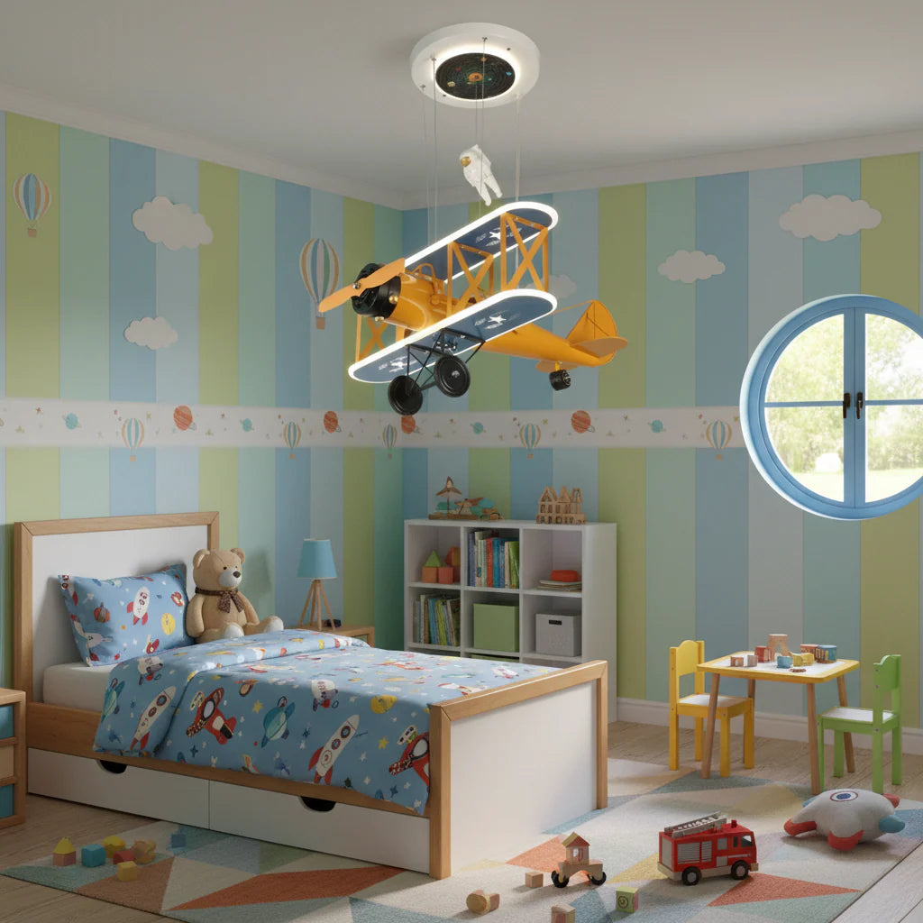 Lustra LED suspendata AVION 80W, lumina Rece/Calda/Neutra, Portocaliu Albastru