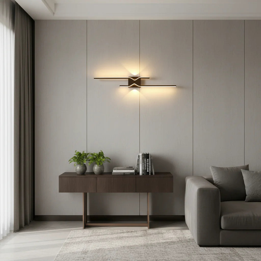 Aplica LED Decorativa FENG, 19W, 60cm, Lumina Calda / Neutra/ Rece, Negru, Metal si Acril