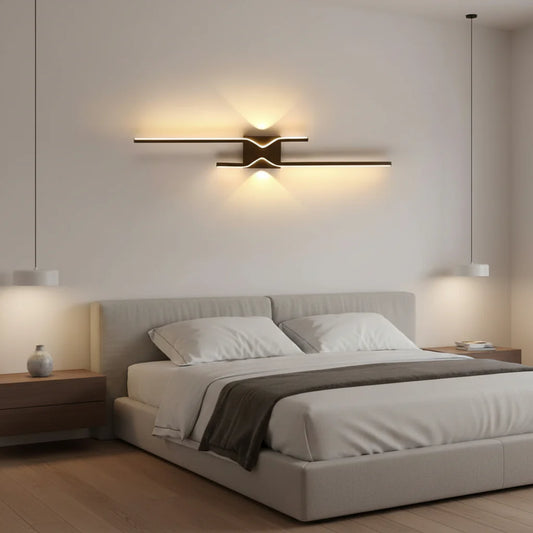 Aplica LED Decorativa FENG, 19W, 60cm, Lumina Calda / Neutra/ Rece, Negru, Metal si Acril