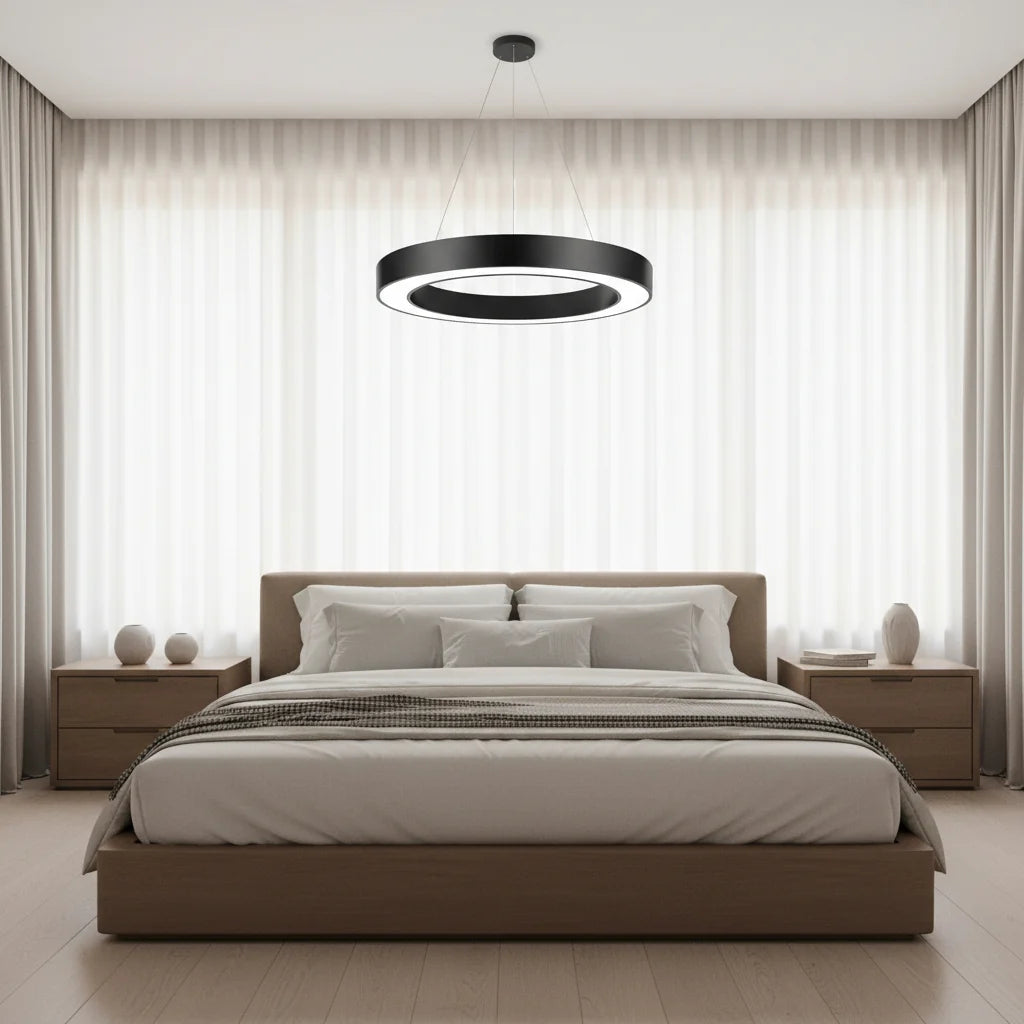 Lustra LED suspendata ANGLE, D52cm, 25W, Inaltime Reglabila, Lumina Rece, Negru, Metal si Acril