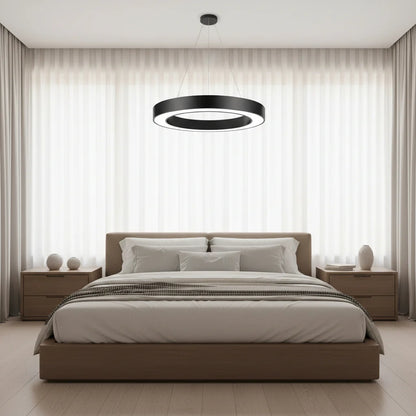 Lustra LED suspendata ANGLE, D52cm, 25W, Inaltime Reglabila, Lumina Rece, Negru, Metal si Acril