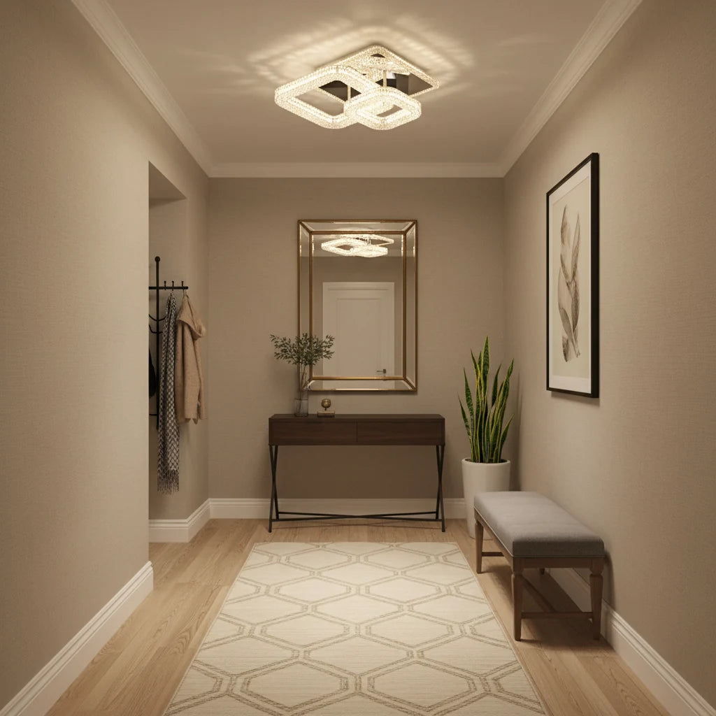 Lustra LED RENATO Petito cu telecomanda si cristal, 13W, 2 Patrate, Lumina Rece/Calda/Neutra, Dimabila, Alb