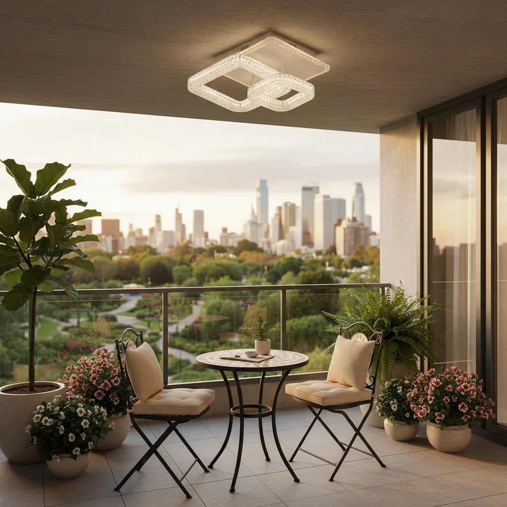 Lustra LED RENATO Petito cu telecomanda si cristal, 13W, 2 Patrate, Lumina Rece/Calda/Neutra, Dimabila, Alb