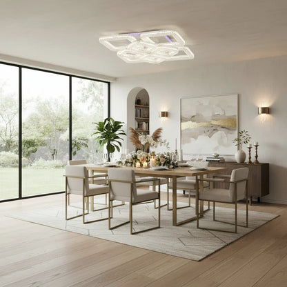Lustra LED RENATO Magno cu telecomanda si cristal, 128W, 8 Patrate, Lumina Rece/Calda/Neutra, Dimabila, Alb