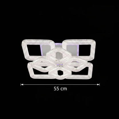 Lustra LED RENATO Magno cu telecomanda si cristal, 128W, 8 Patrate, Lumina Rece/Calda/Neutra, Dimabila, Alb